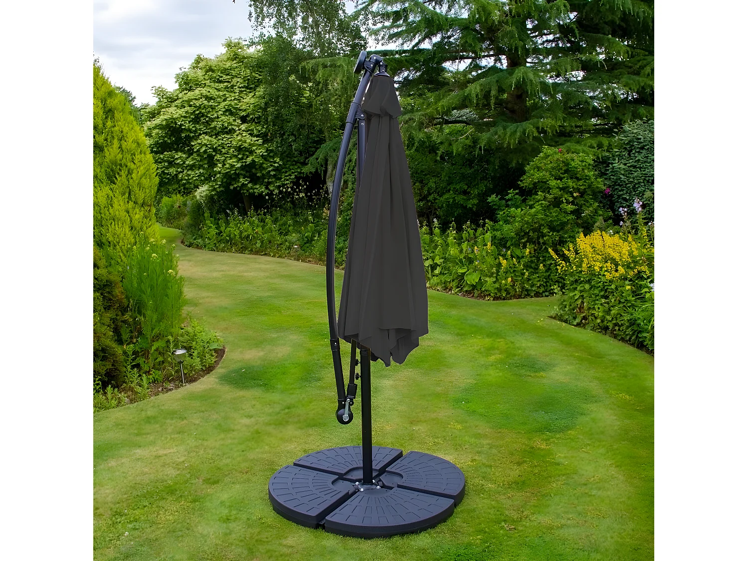 Parasol Gris 3m avec LED's Intégrés avec Base Ronde