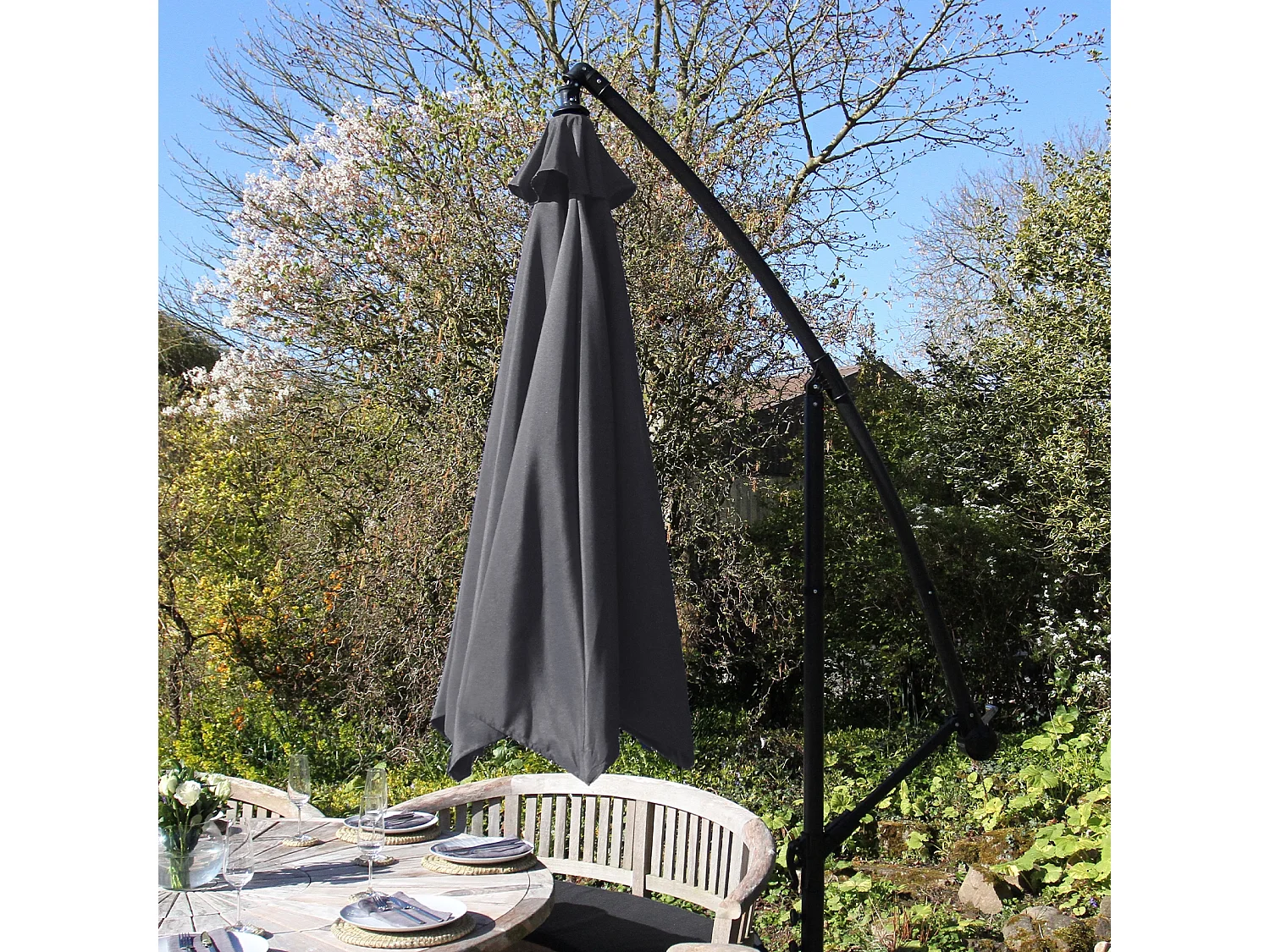 Parasol Cantilever Gris & Base Ronde 3m x 3m x 2.5m