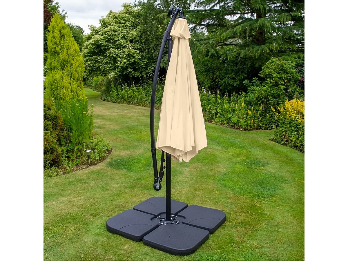 Beige 3m LED Zweefparasol met een eenvoudige voet