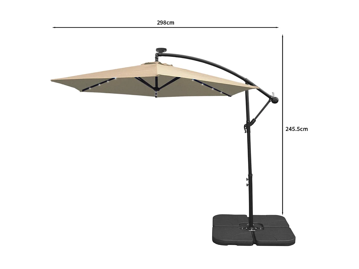 Beige 3m LED Zweefparasol met een eenvoudige voet