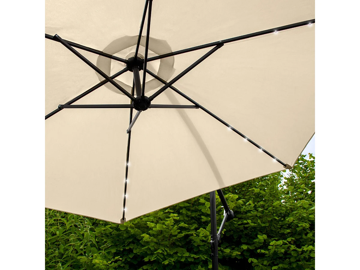 Beige 3m LED Zweefparasol met een eenvoudige voet