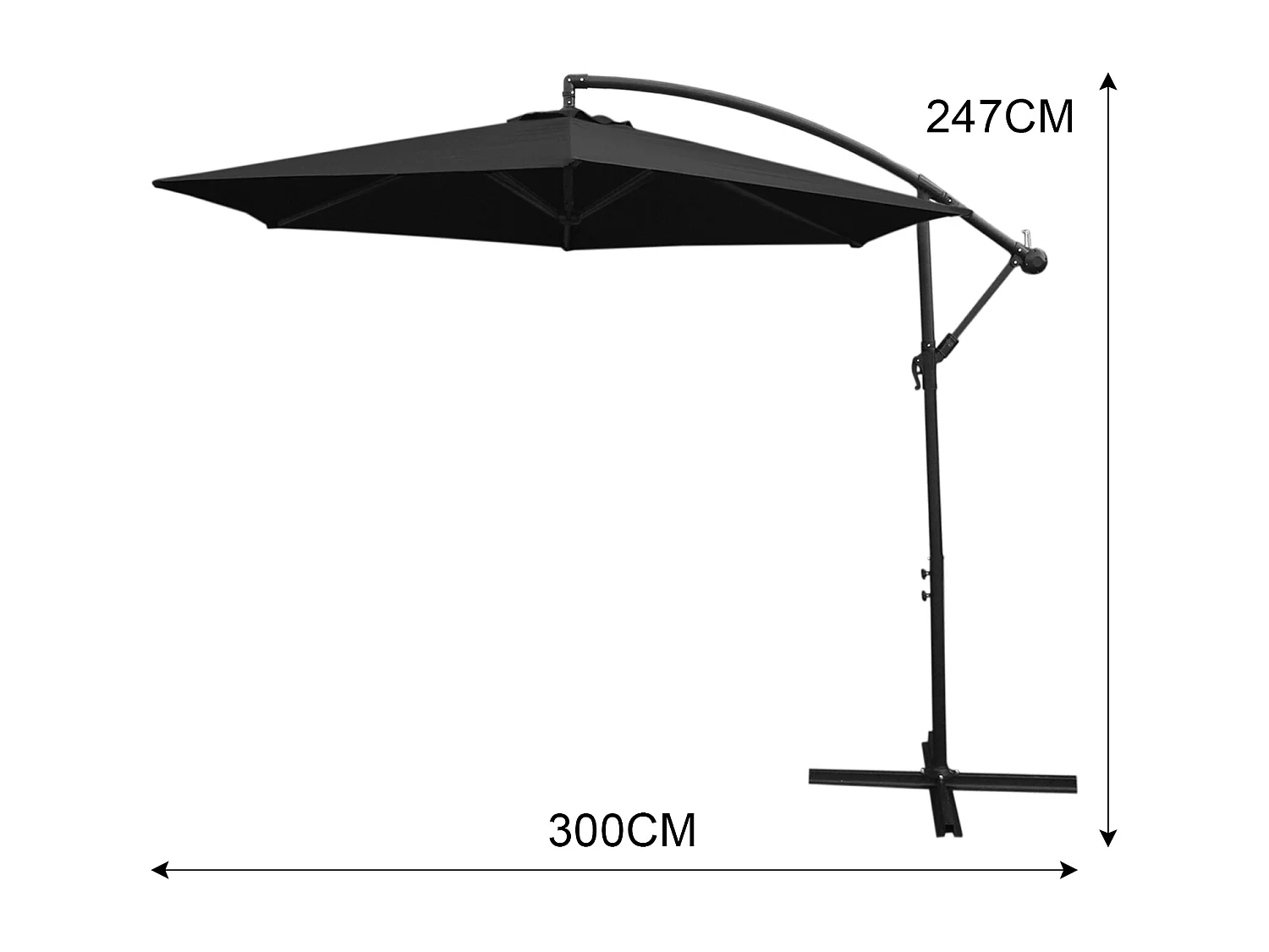 Zweefparasol + Vierkante Basis - Zwart