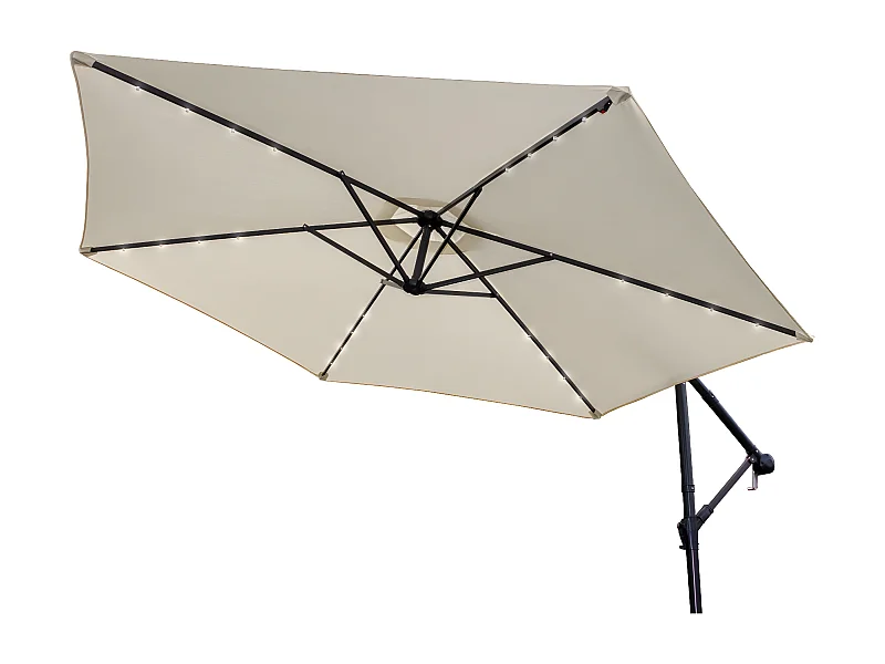 Kremowy 3-metrowy parasol LED z podstawą wentylatora