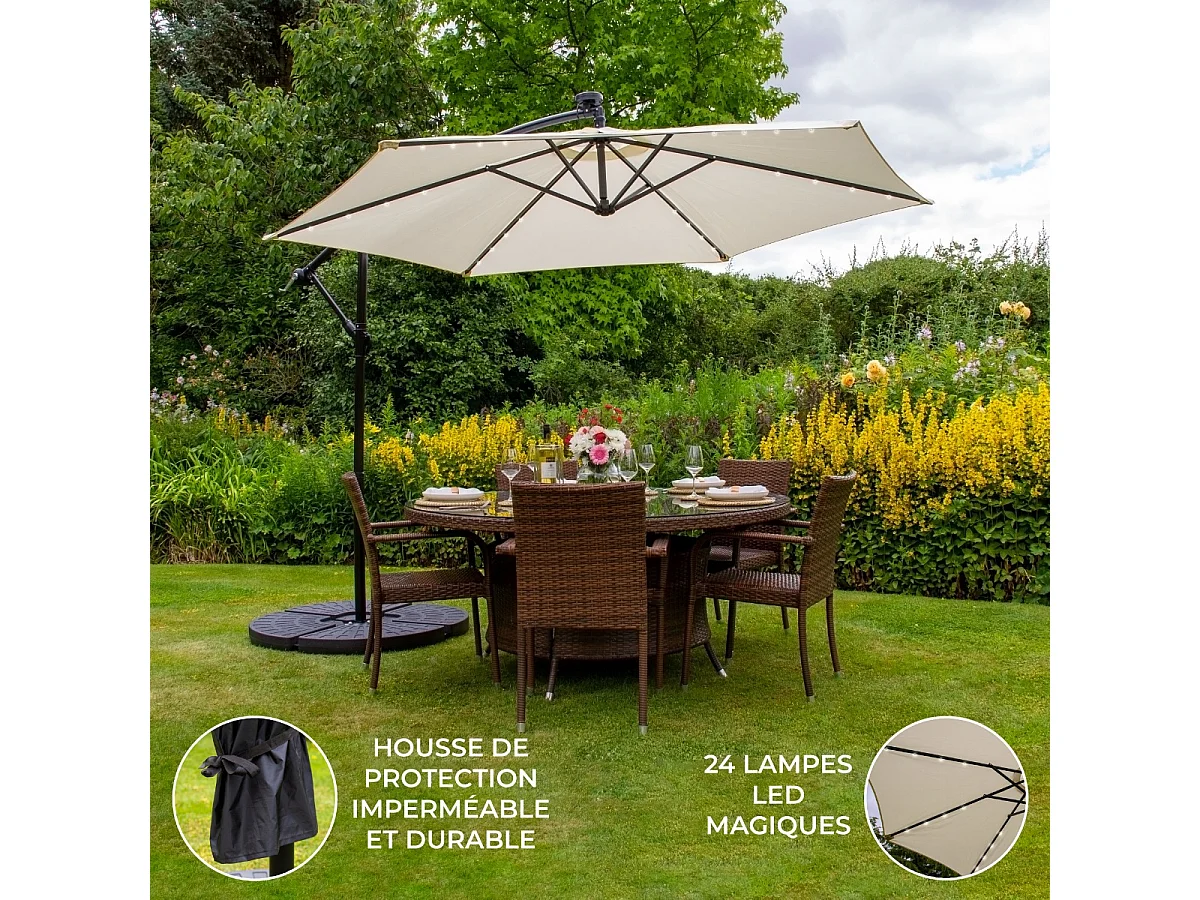 Cream 3m LED Cantilever Parasol With Fan Base