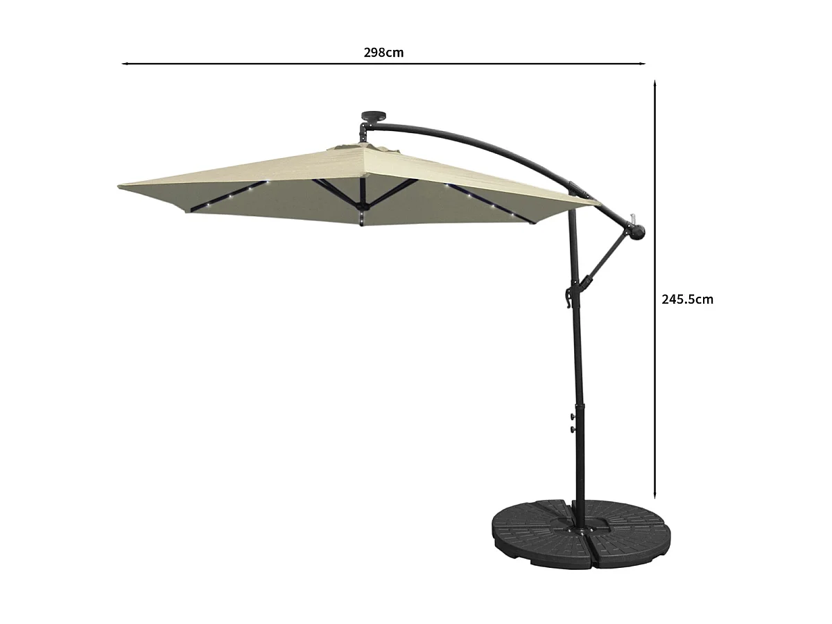 Cream 3m LED Cantilever Parasol With Fan Base