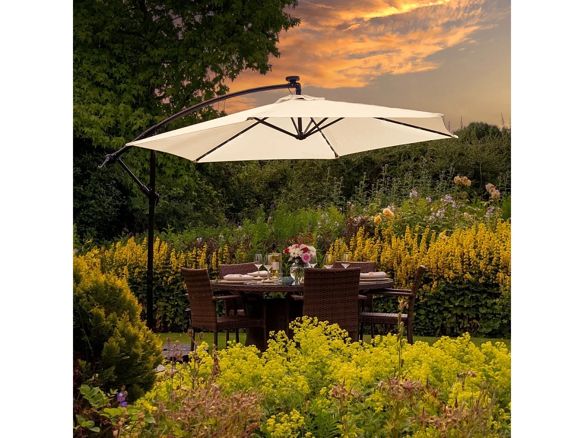 Cream 3m LED Cantilever Parasol With Fan Base