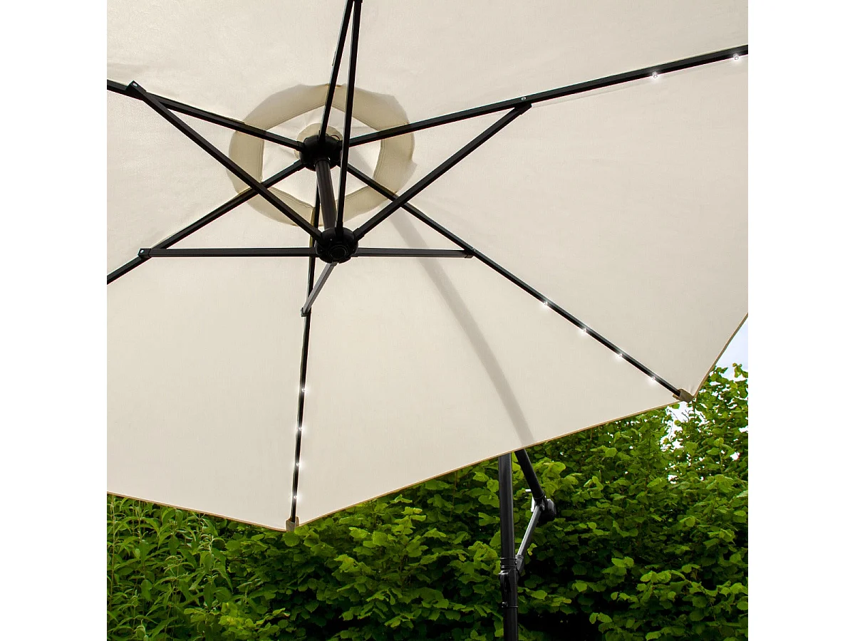 Cream 3m LED Cantilever Parasol With Fan Base