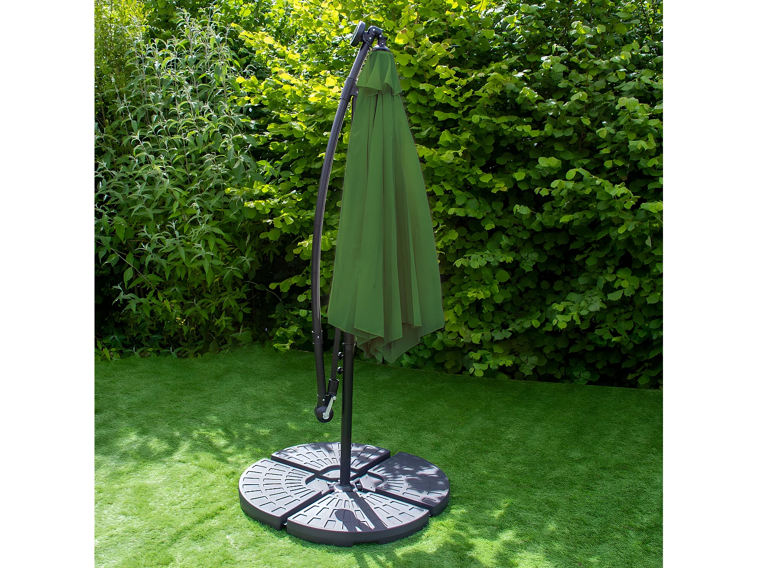 Ombrellone da Giardino Decentrato 3m con LED - Base Tonda - Verde