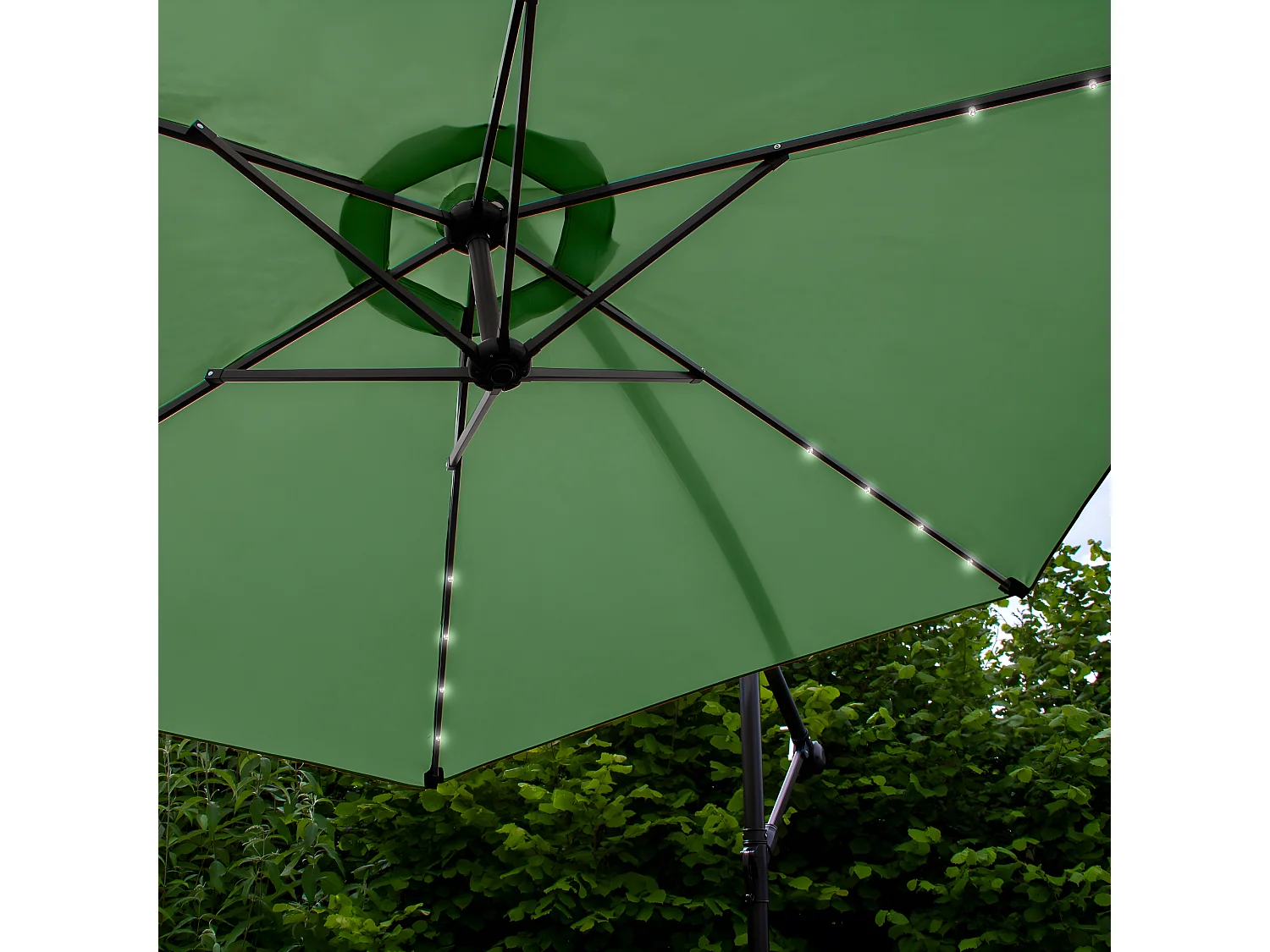 Ombrellone da Giardino Decentrato 3m con LED - Base Tonda - Verde