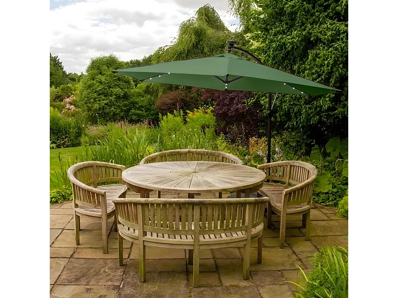 Parasol Vert  3m avec LED's Intégrés avec Base Ronde