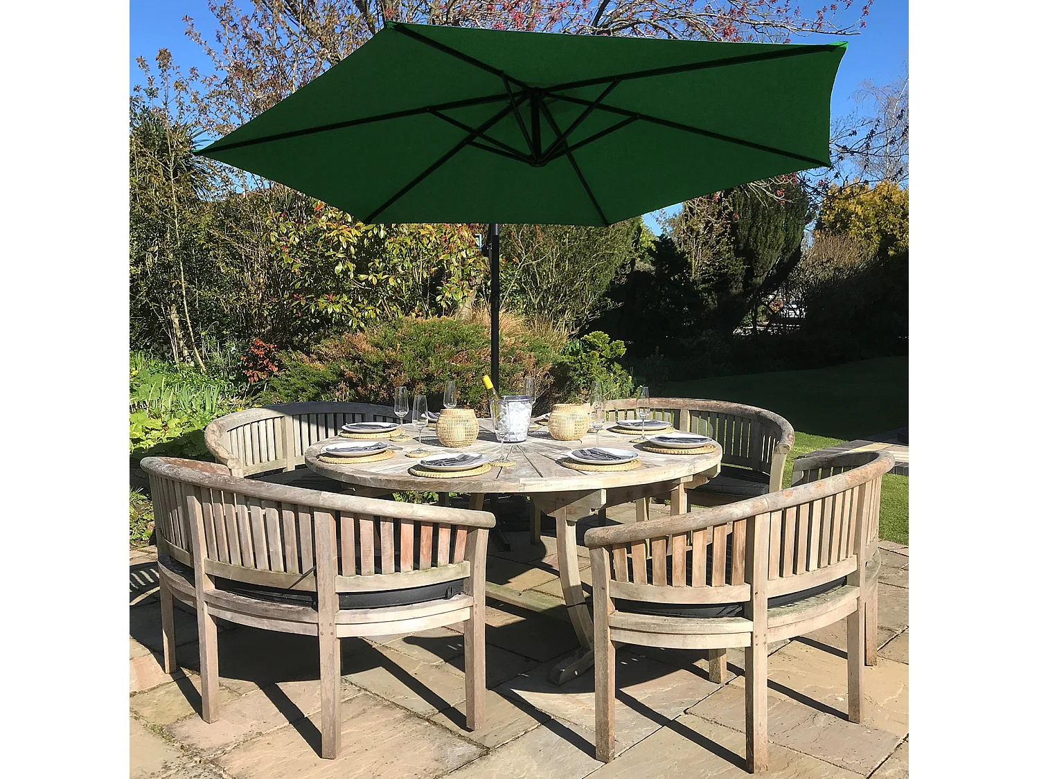 Zweefparasol + Waaiervormige basis - Groen
