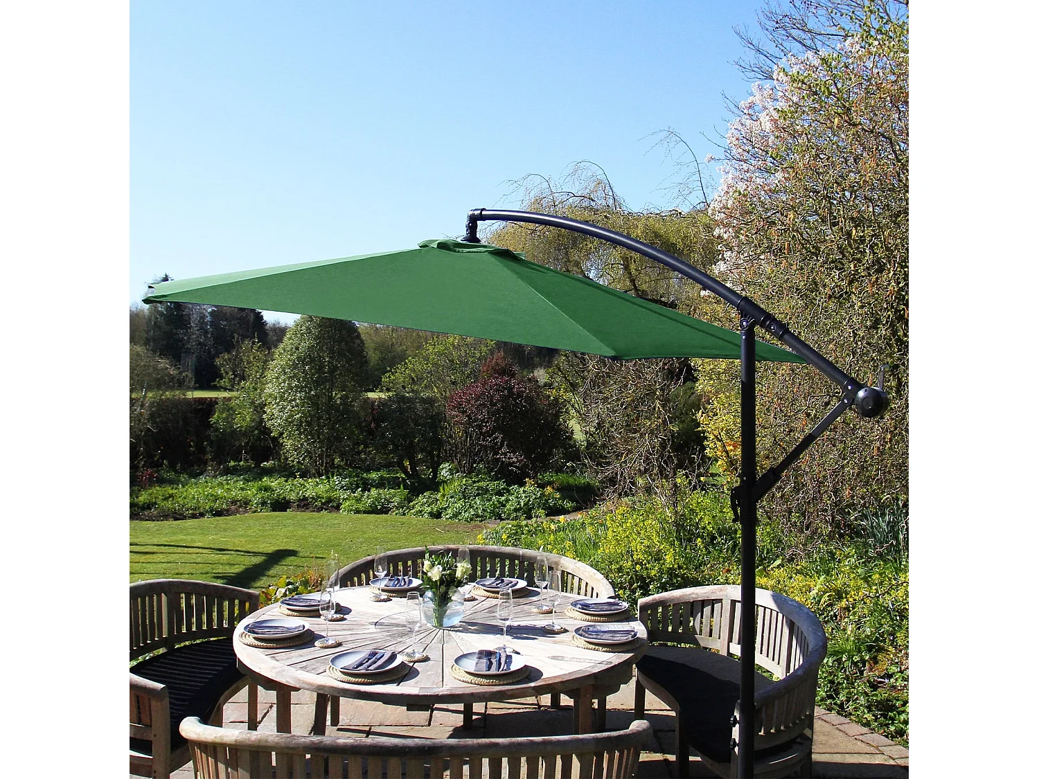 Zweefparasol + Waaiervormige basis - Groen
