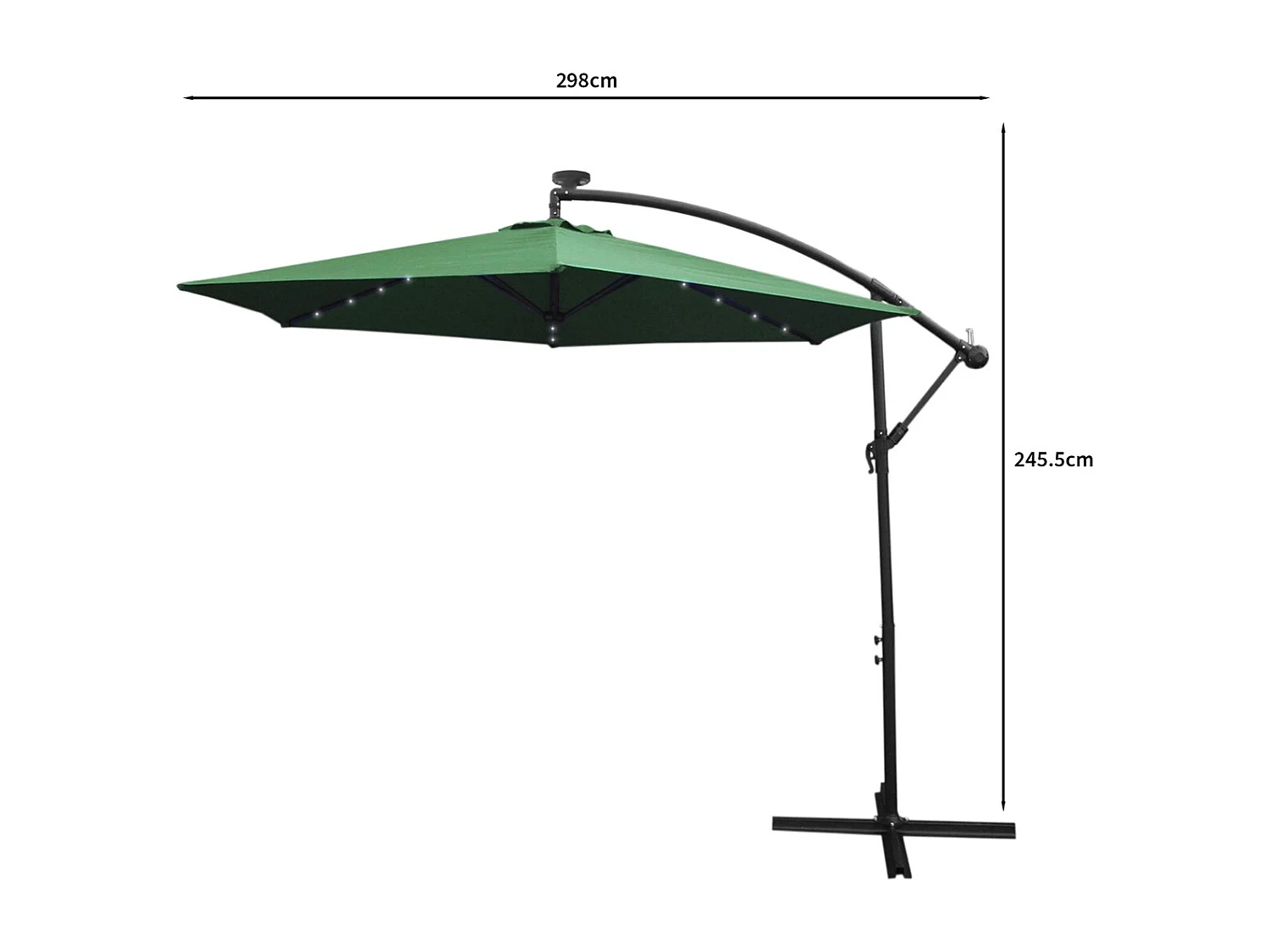 Ombrellone da Giardino Decentrato con Luci LED Ombrellone a Sbalzo da Esterno Parasole da Giardino 3x3m con Pannello Solare e 24 LED Installati - Verde