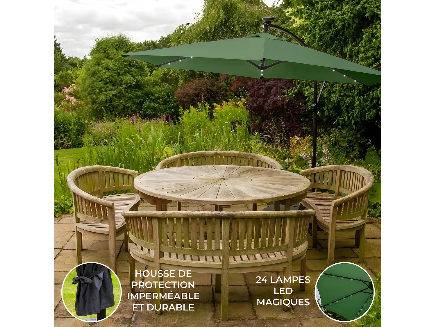 Parasol Vert 3m avec LED's Intégrés