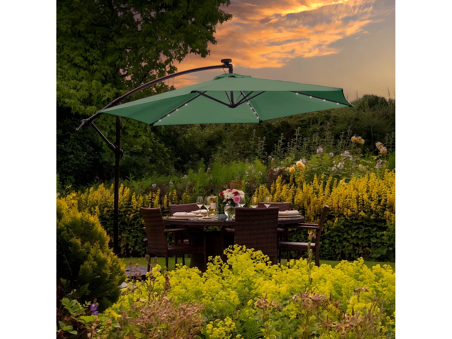 Parasol Vert 3m avec LED's Intégrés