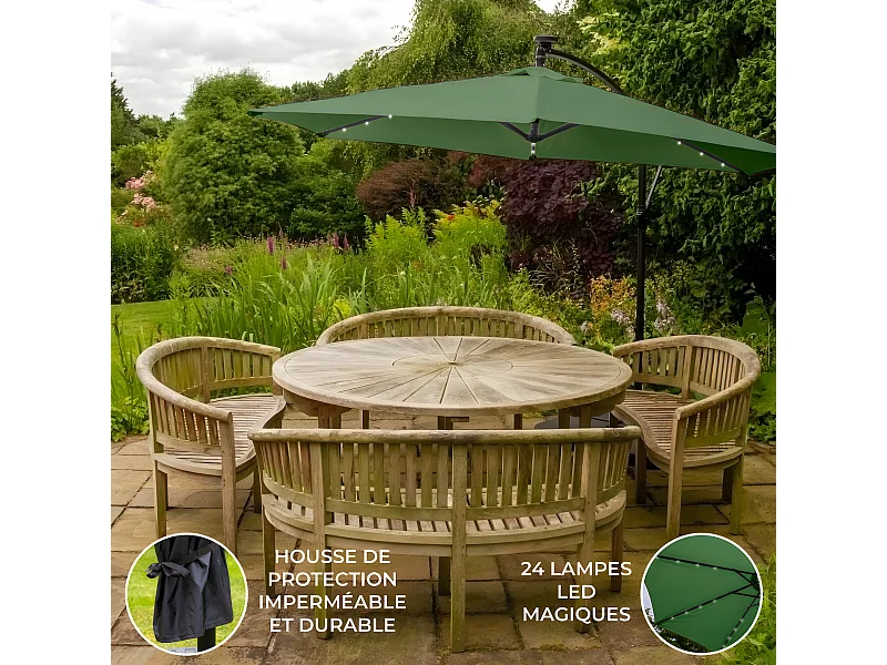 Parasol Vert 3m avec LED's Intégrés
