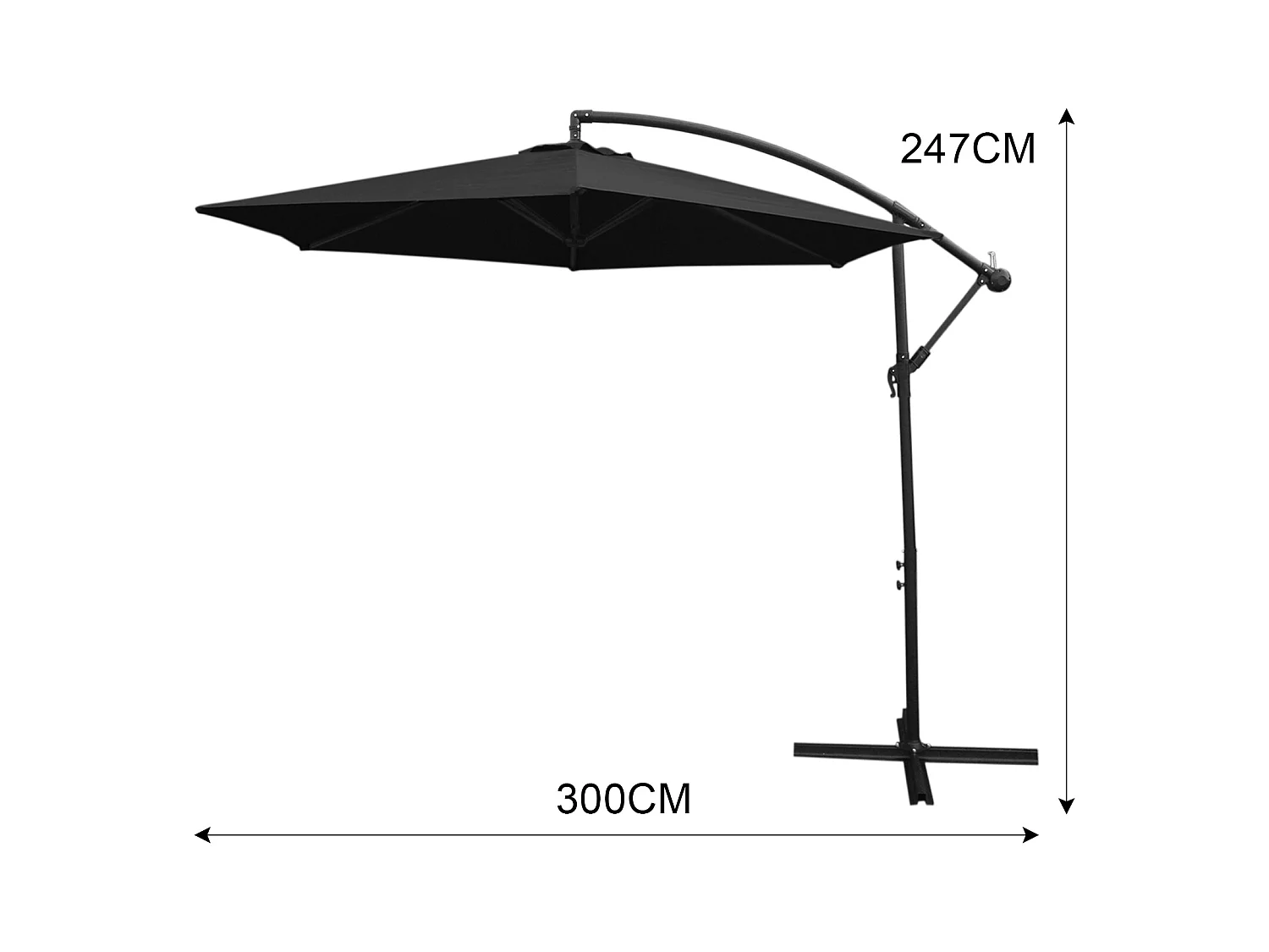 Zweefparasol + Waaiervormige basis - Zwart