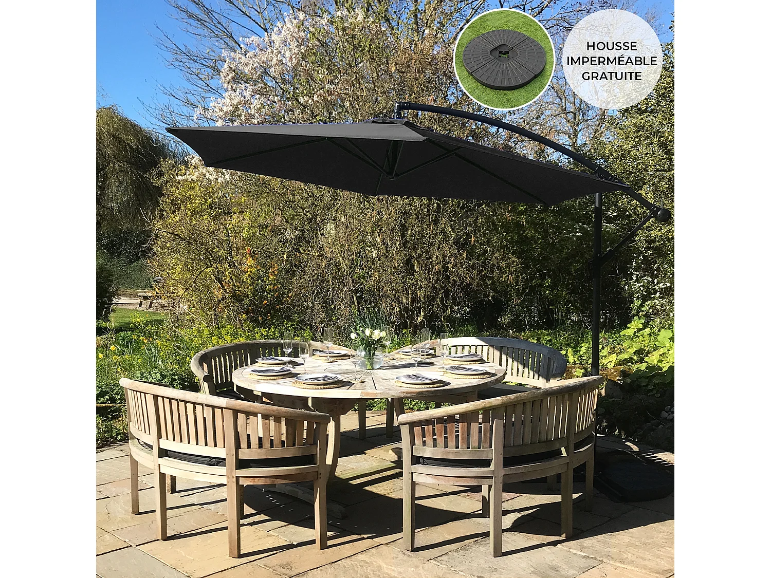 Black Cantilever Parasol & Fan Base