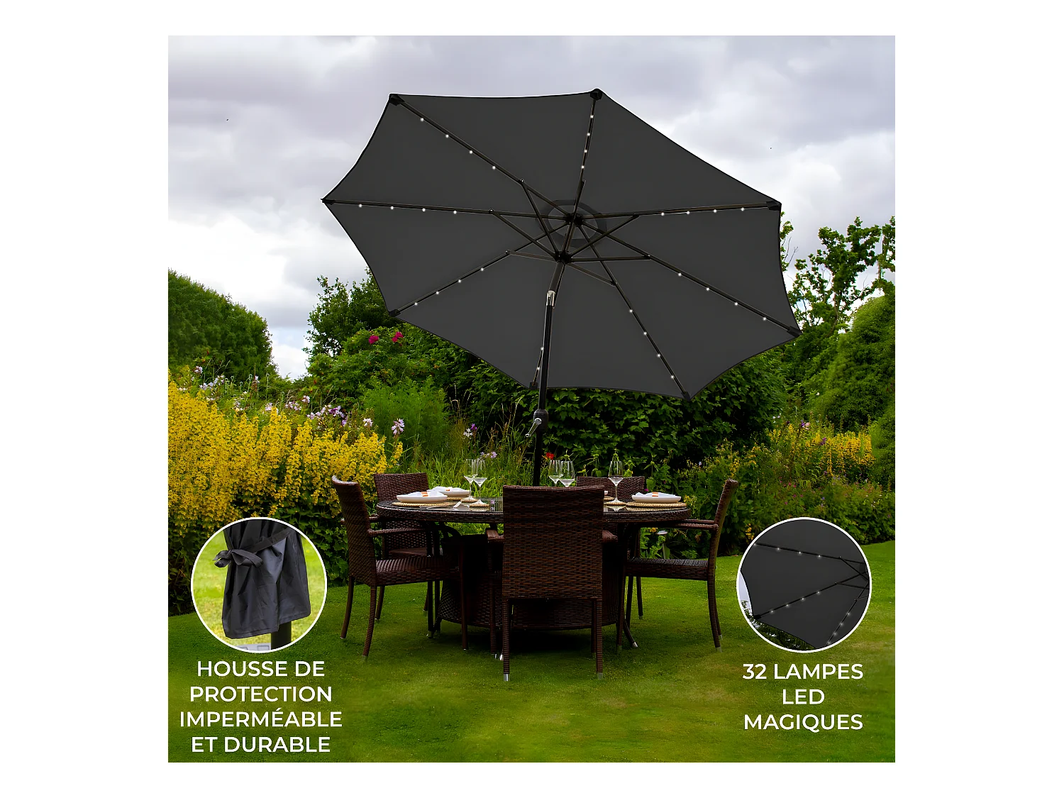 LED Parasol met Kantelfuntie 270 cm - Grijs