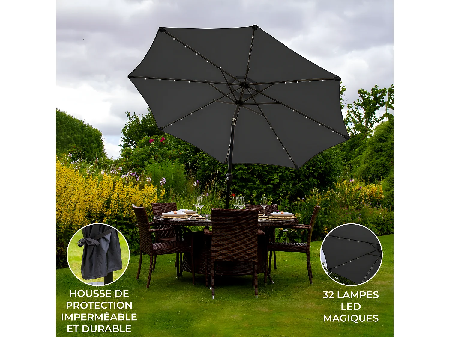 LED Parasol met Kantelfuntie 270 cm - Grijs