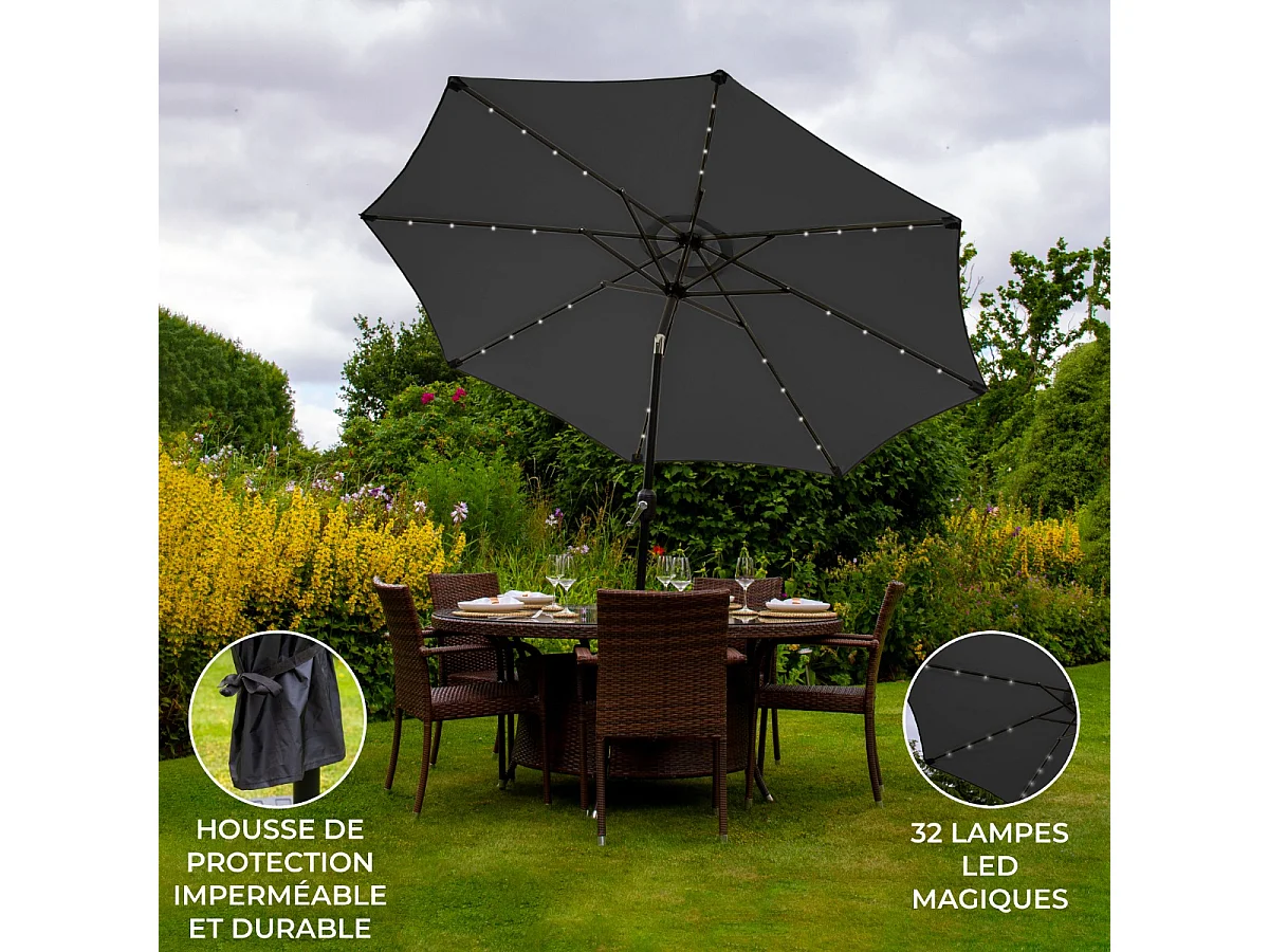 Grey 2.7m LED Tilt Parasol