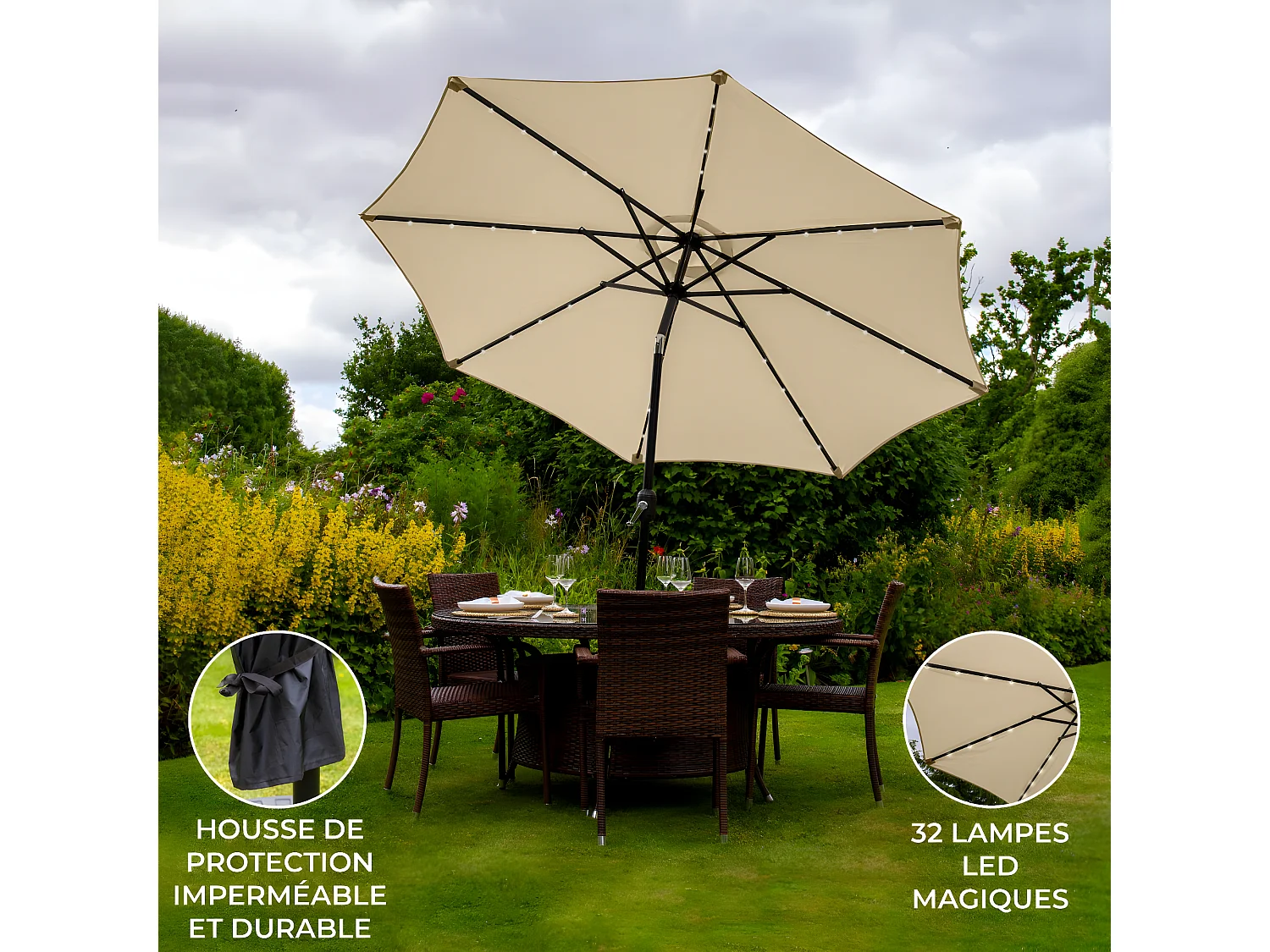 LED Parasol met Kantelfuntie 270 cm - Beige