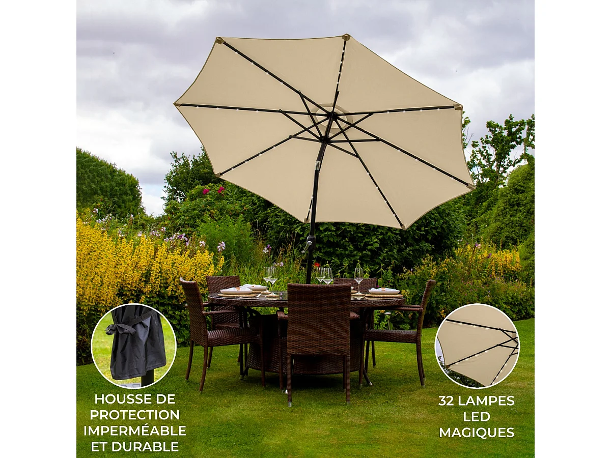LED Parasol met Kantelfuntie 270 cm - Beige