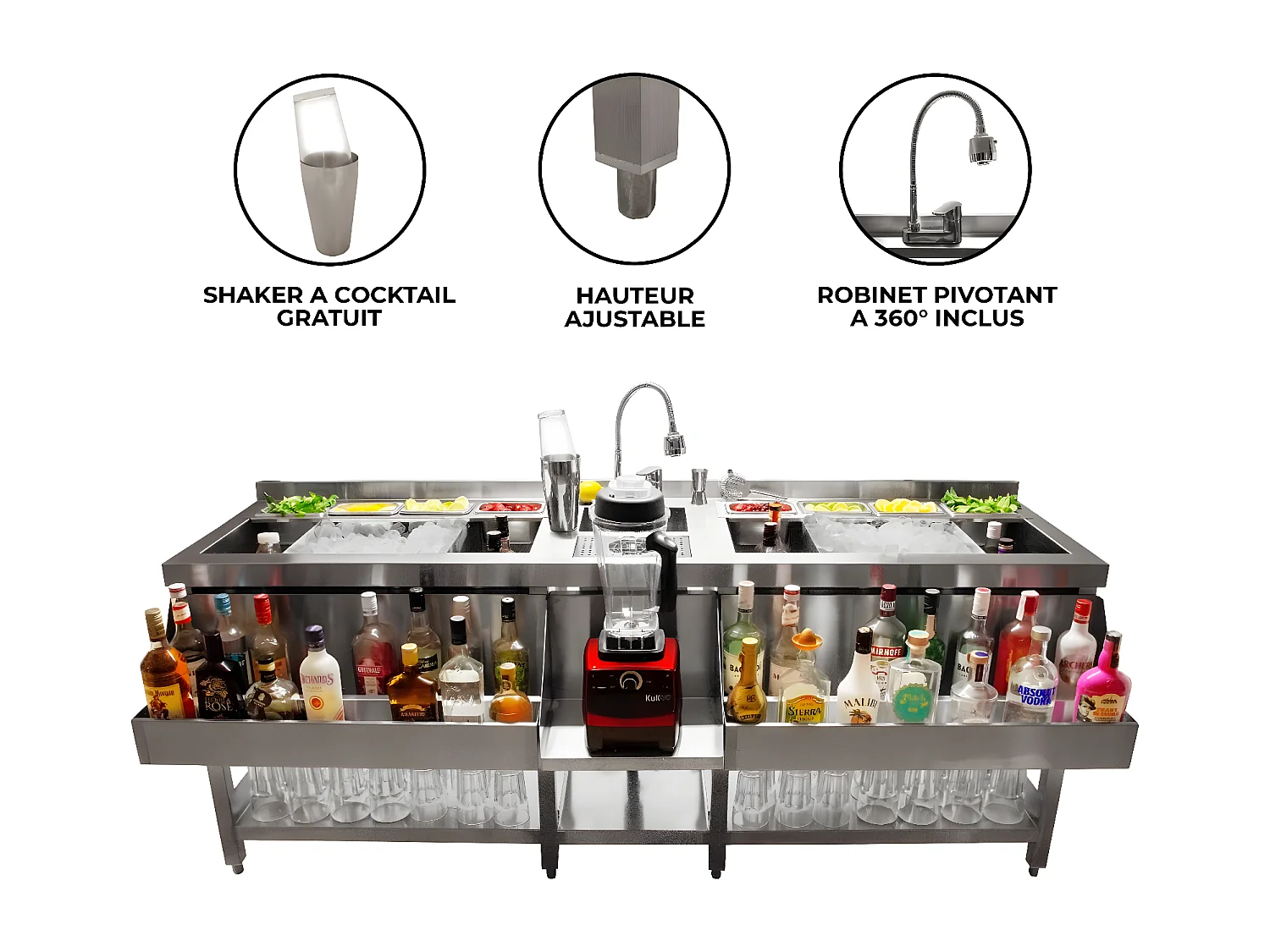 KuKoo Dubbele Bar Station Cocktail - Vrijstaand RVS