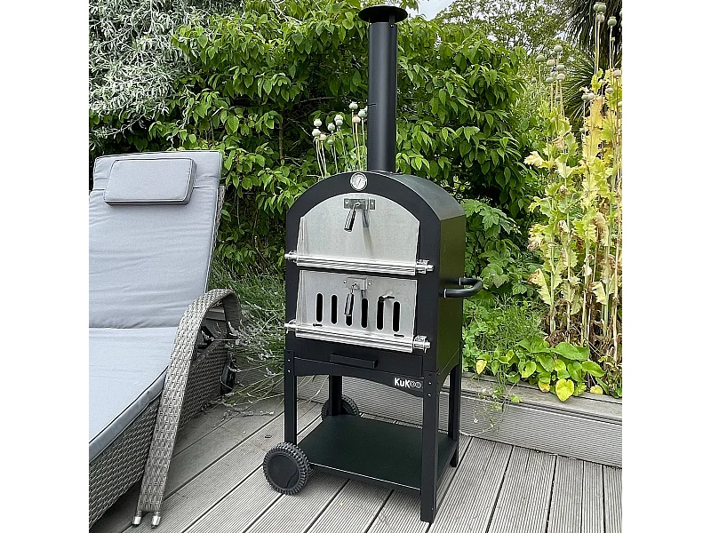 KuKoo Outdoor Pizzaofen Pizza Ofen Gartenofen Steinbackofen Smoker Grill 156 cm H x 64 cm B x 43 cm T Gratis Pizza Schieber