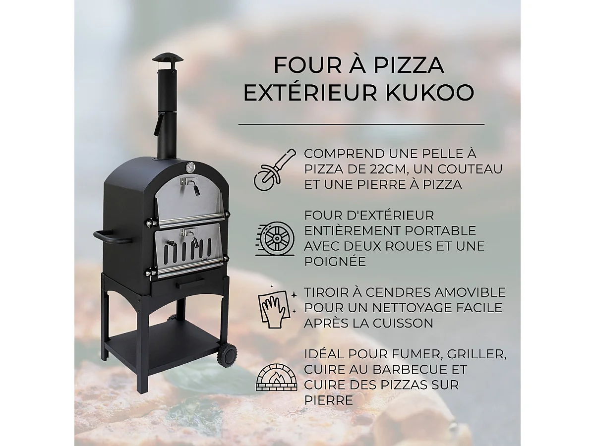 KuKoo Outdoor Pizzaofen Pizza Ofen Gartenofen Steinbackofen Smoker Grill 156 cm H x 64 cm B x 43 cm T Gratis Pizza Schieber
