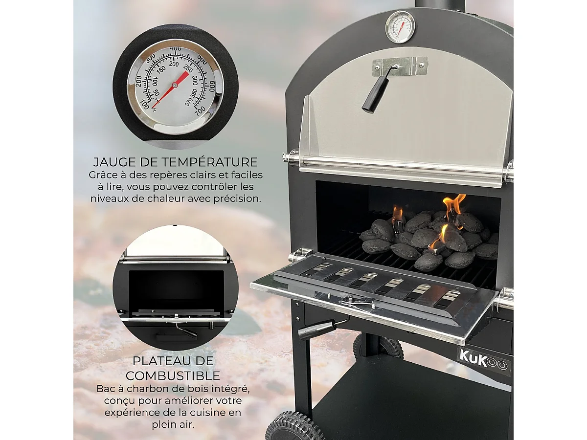 KuKoo Outdoor Pizzaofen Pizza Ofen Gartenofen Steinbackofen Smoker Grill 156 cm H x 64 cm B x 43 cm T Gratis Pizza Schieber