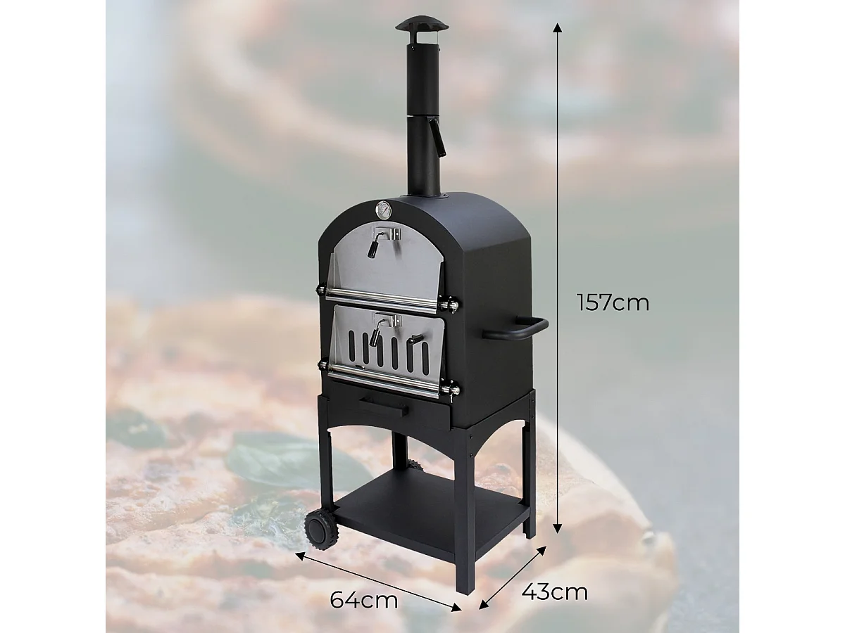 KuKoo Outdoor Pizzaofen Pizza Ofen Gartenofen Steinbackofen Smoker Grill 156 cm H x 64 cm B x 43 cm T Gratis Pizza Schieber
