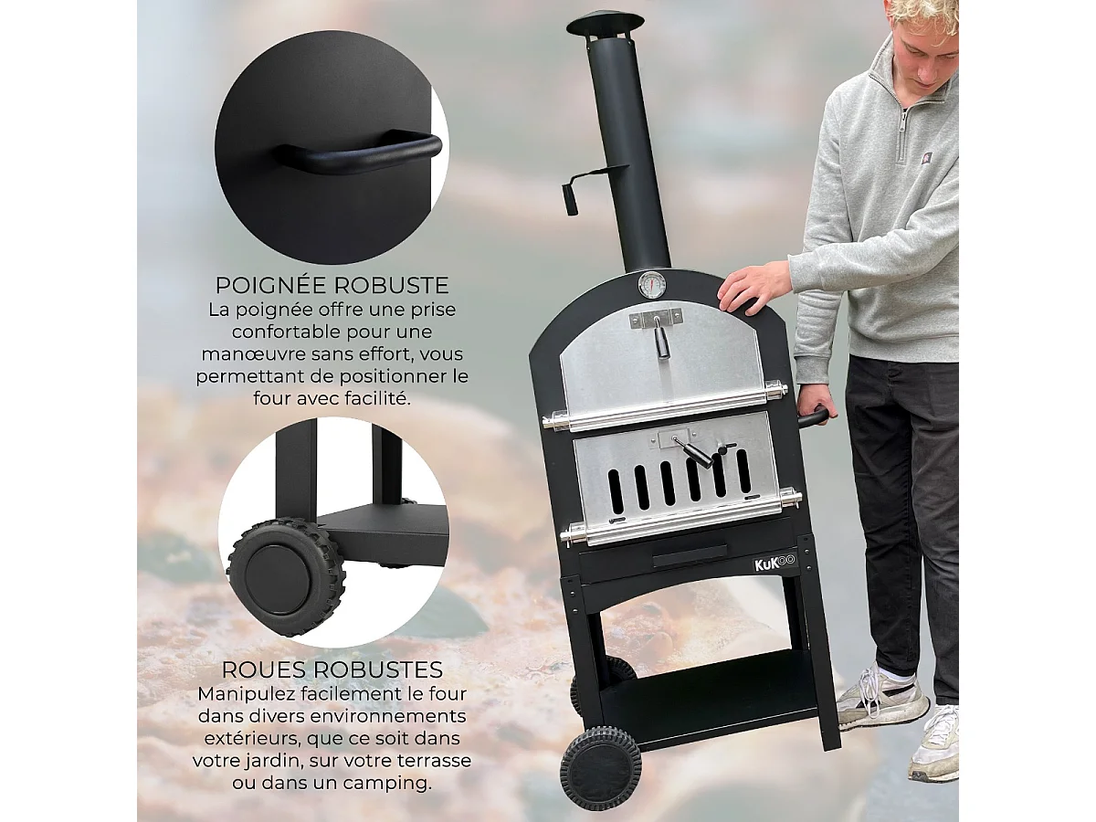 KuKoo Outdoor Pizzaofen Pizza Ofen Gartenofen Steinbackofen Smoker Grill 156 cm H x 64 cm B x 43 cm T Gratis Pizza Schieber