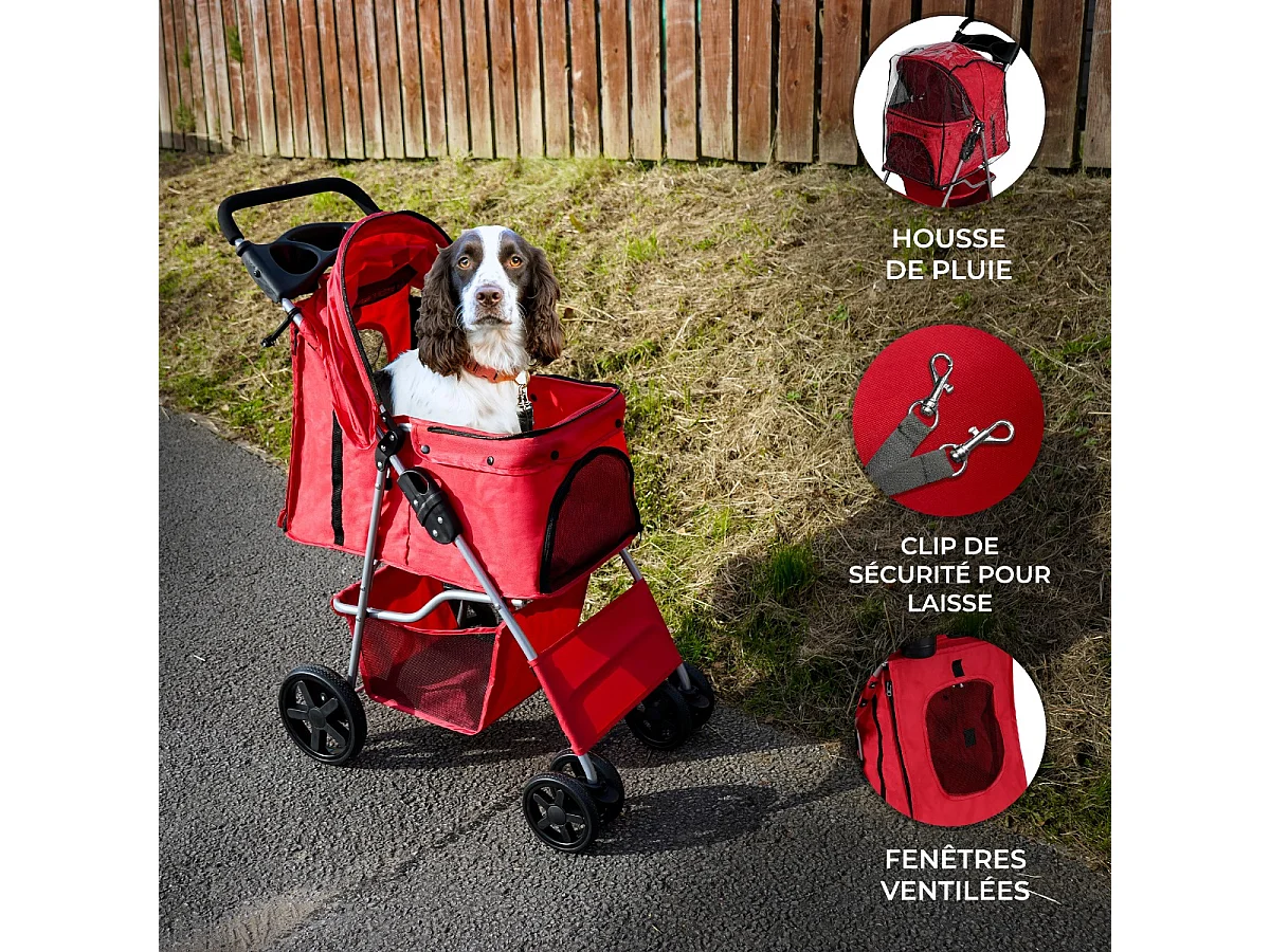 Hondenbuggy met Regenhoes - Rood
