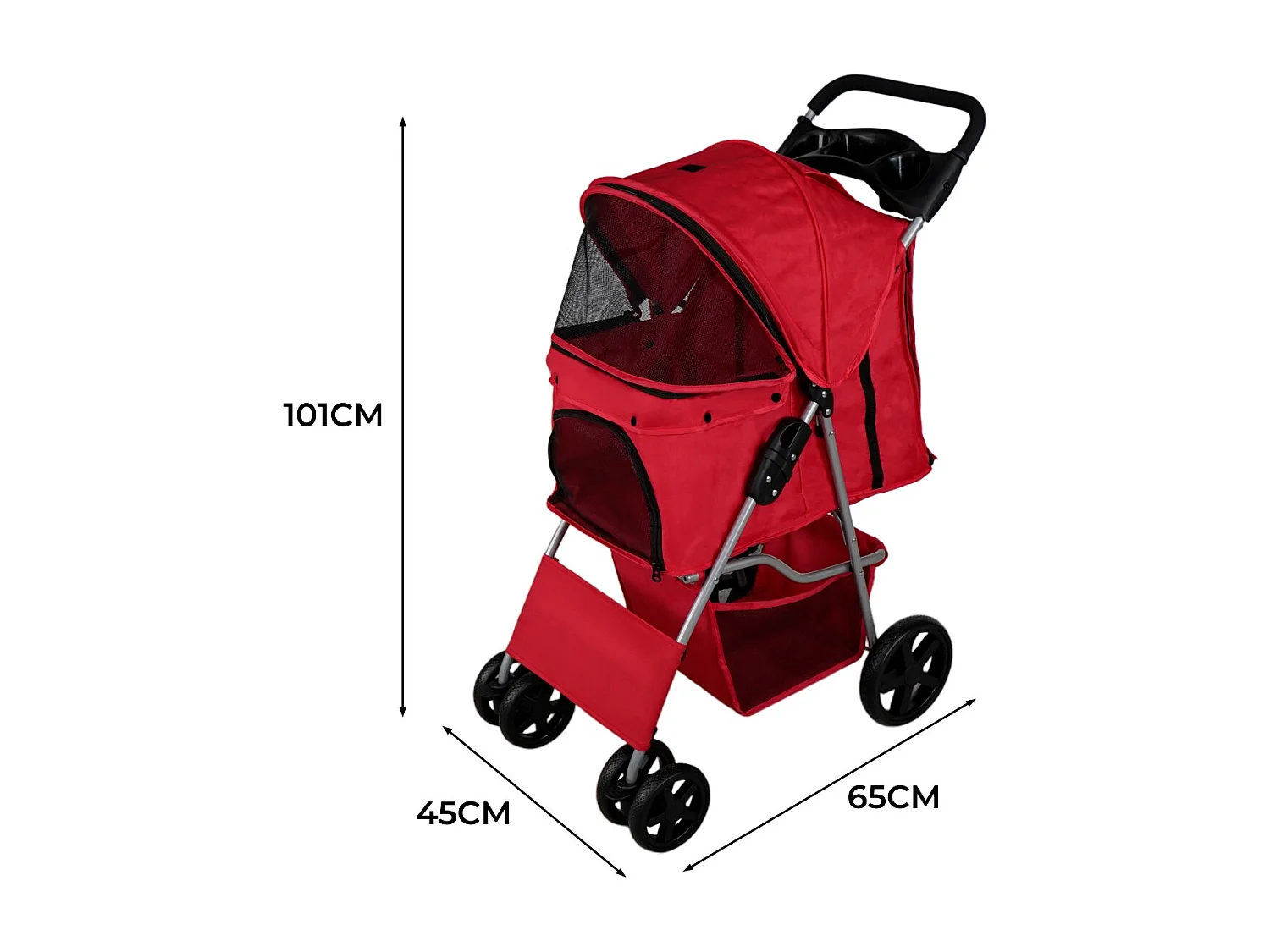 Hondenbuggy met Regenhoes - Rood