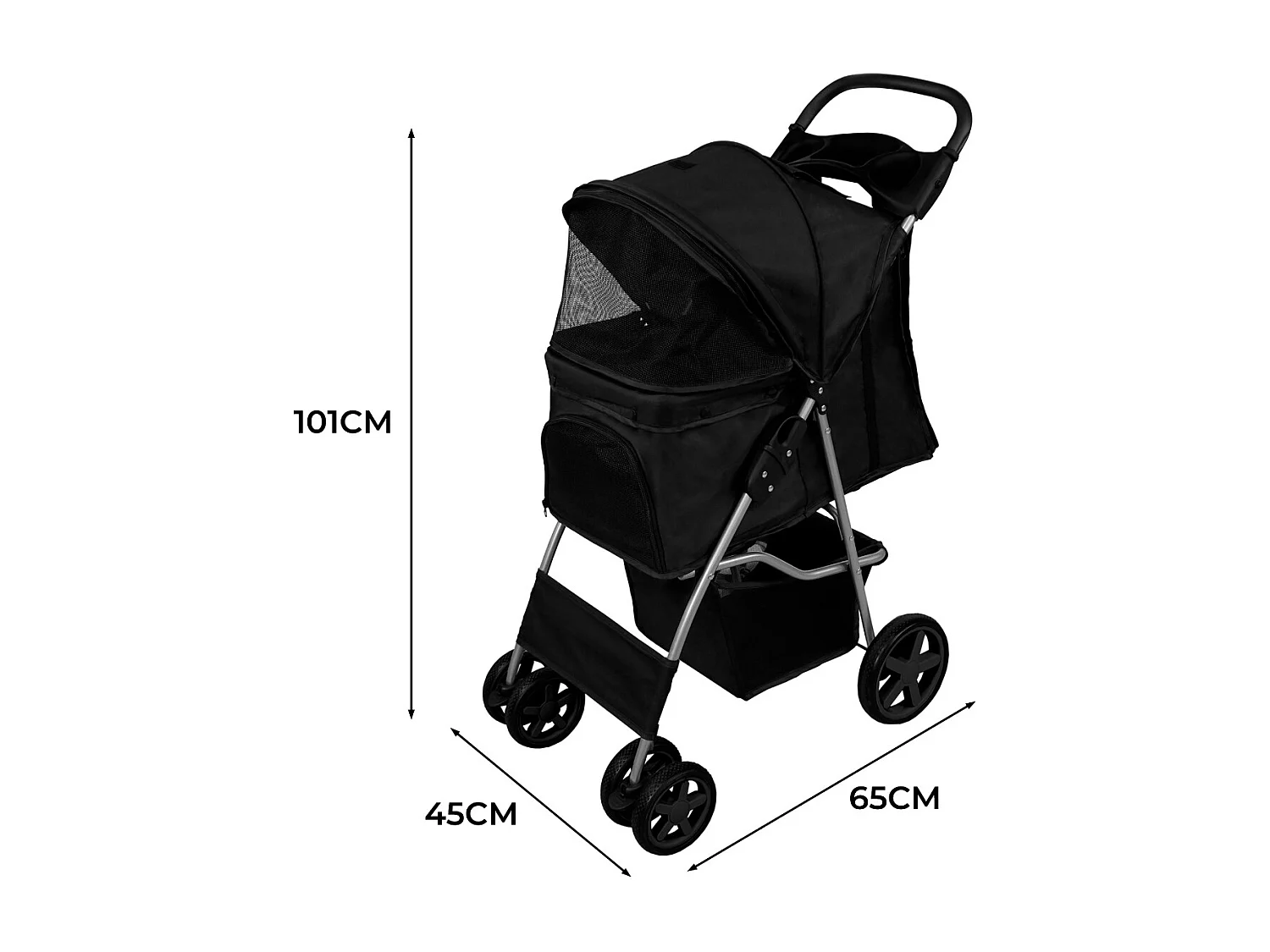 Hondenbuggy met Regenhoes - Zwart