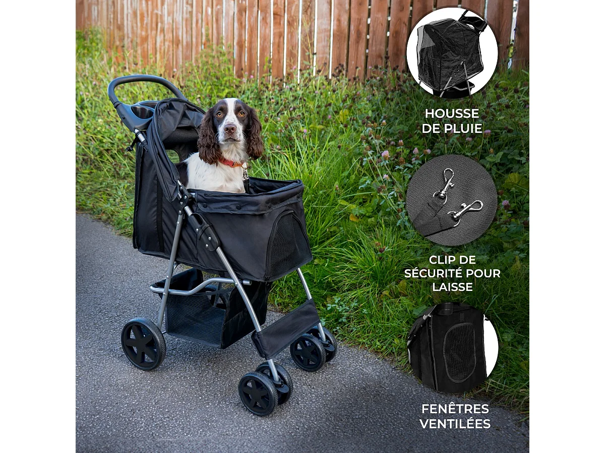 Hondenbuggy met Regenhoes - Zwart