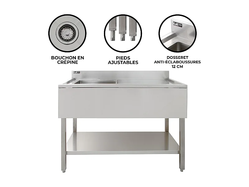 KuKoo Professionele Catering Spoeltafel - RVS - Rechter Afdruipvlak