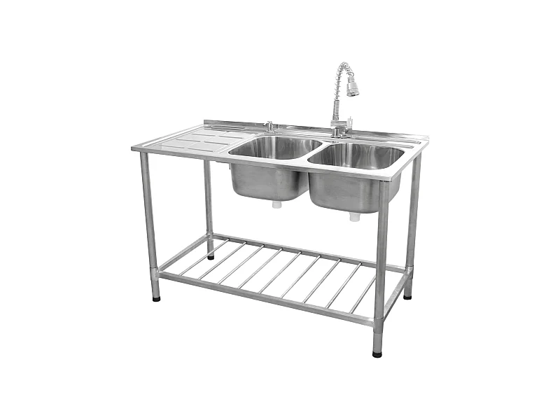 Kukoo Spültisch Gastrospüle Abwaschbecken Spüle Abtropffläche Links 79cm (H) x 120cm (B) Gratis Zubehör