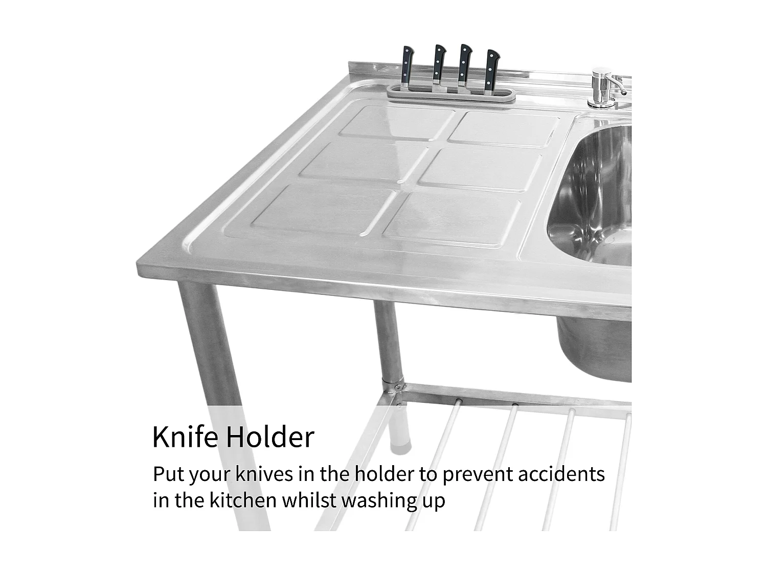 KuKoo Evier Professionnel /Plonge Inox sur Pied à Doubles Bacs – Egouttoir à gauche