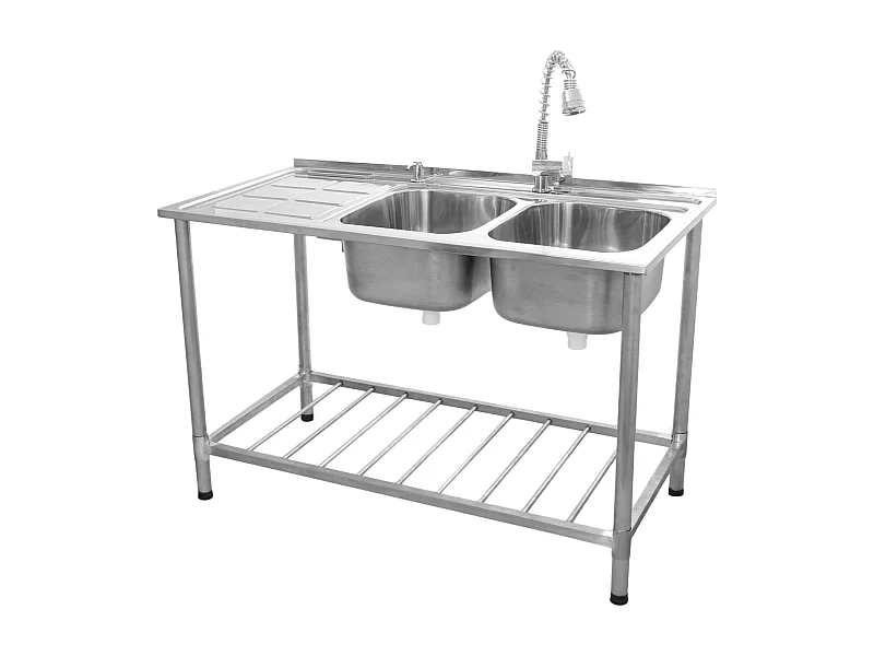 Kukoo Spültisch Gastrospüle Abwaschbecken Spüle Abtropffläche Links 79cm (H) x 120cm (B) Gratis Zubehör