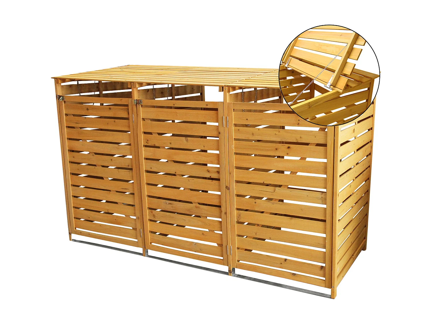 MonsterShop - Triplo Copribidone della Spazzatura in Legno Robusto per Contenere 3 Bidoni Standard da 240 Litri