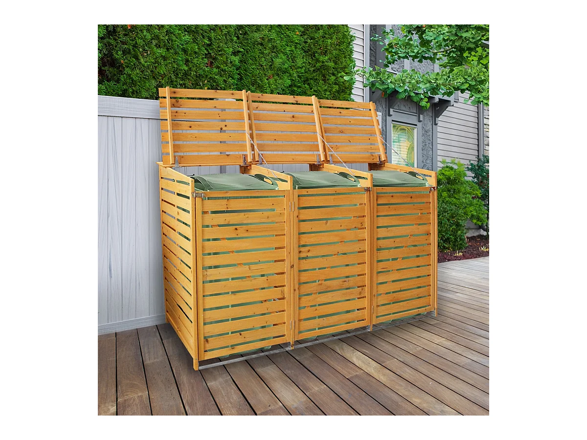 Cache Poubelle Triple en Bois