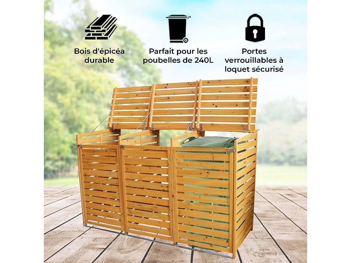 Cache Poubelle Triple en Bois