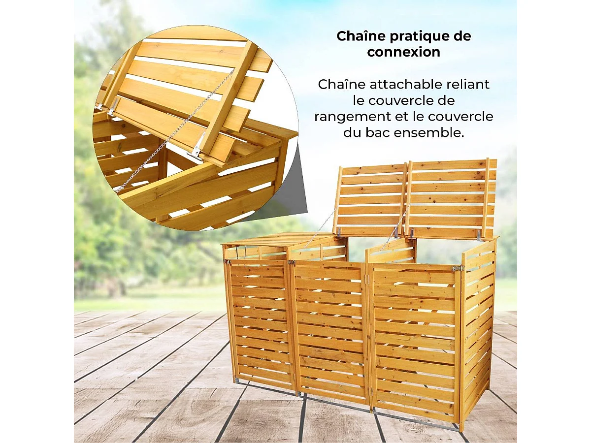 Cache Poubelle Triple en Bois