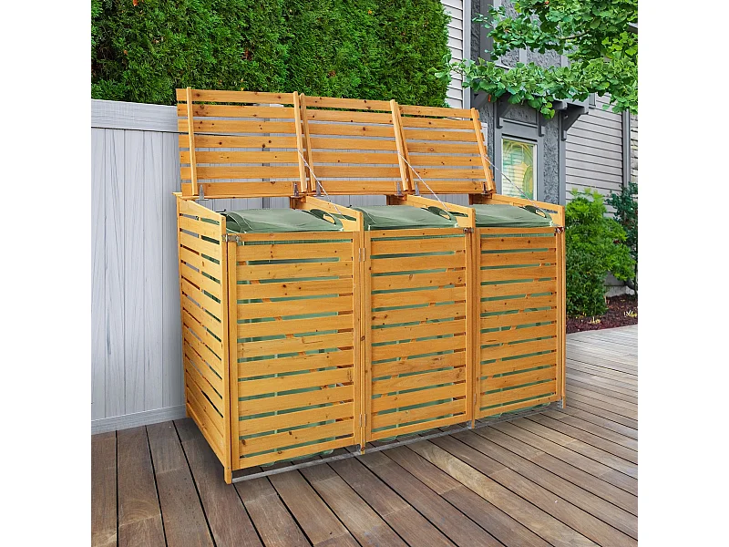 Cache Poubelle Triple en Bois