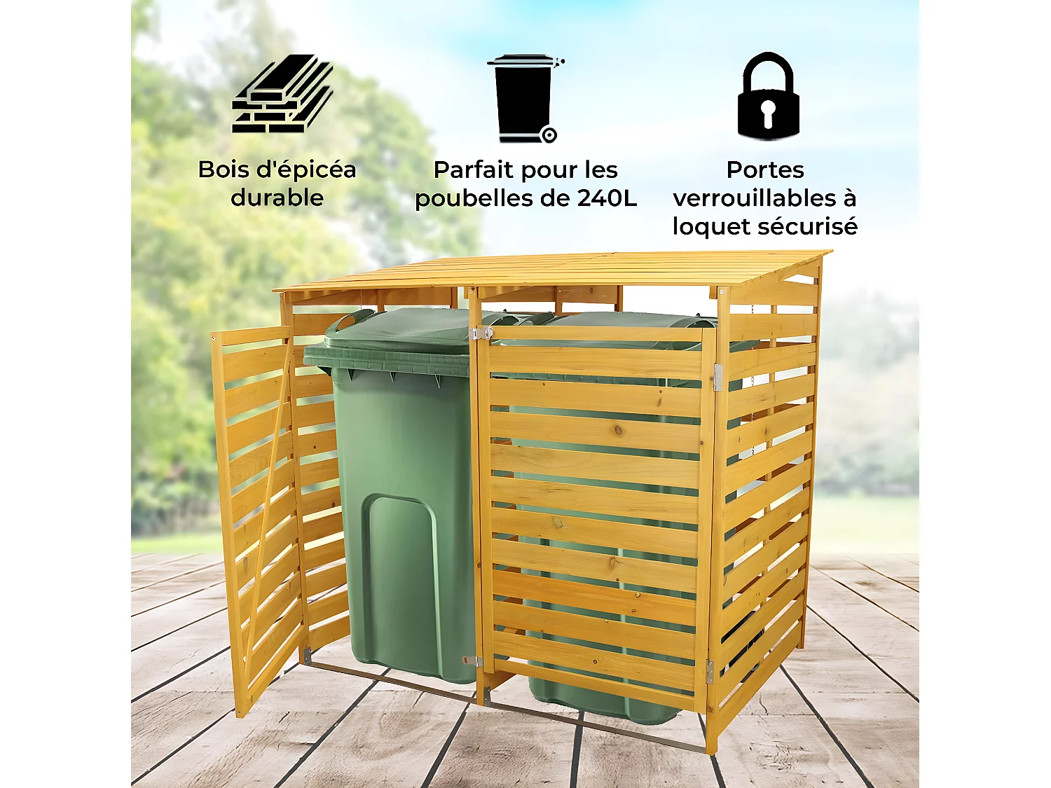 Cache Poubelle Double en Bois