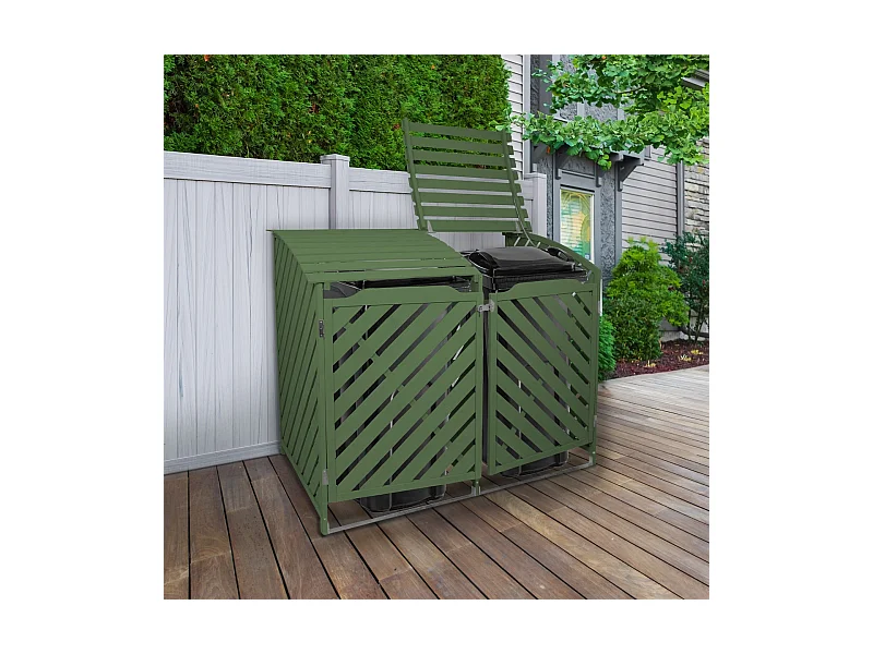 Mülltonnenverkleidung 2er Tonnen Mülltonenbox Mülltonnenschrank Mülltonne Abdeckung Verkleidung Garten Salbei-Grün