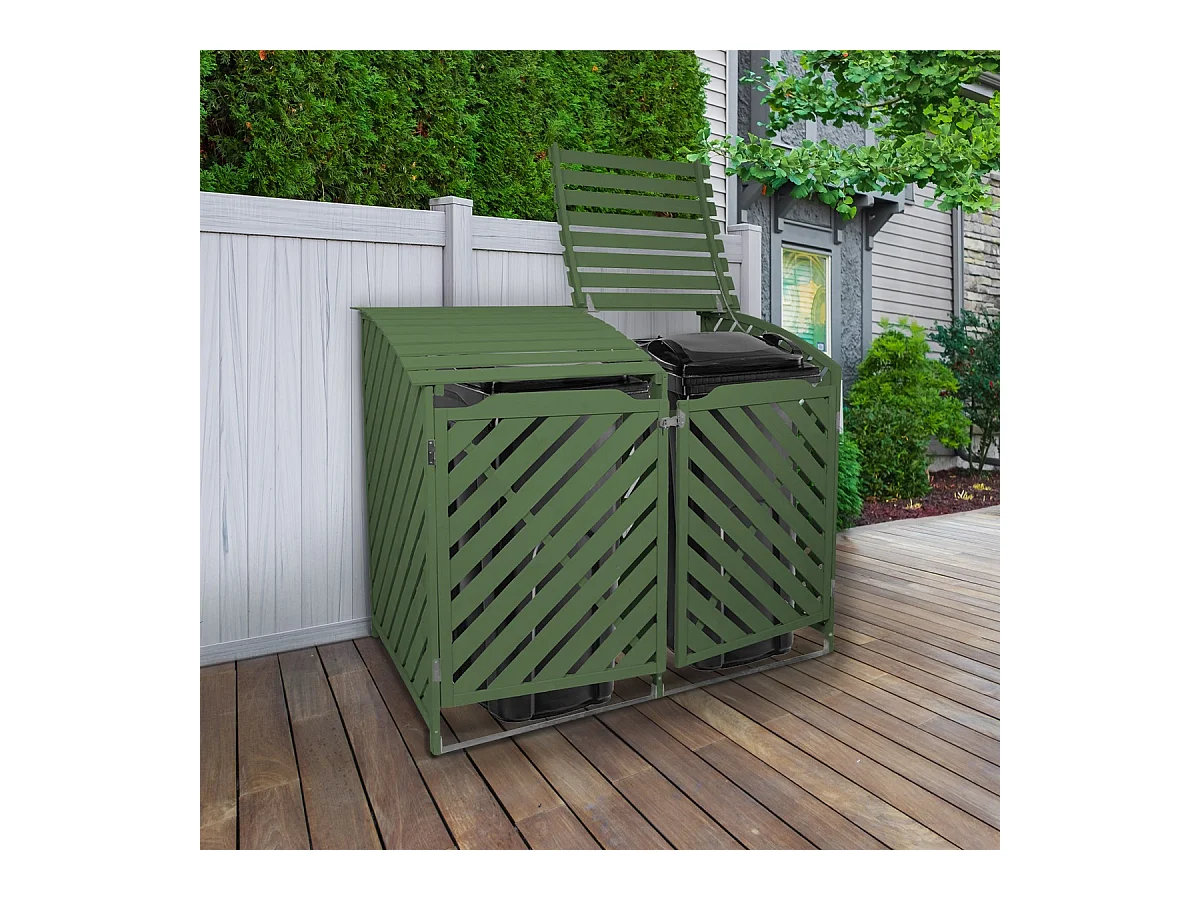 Cache Poubelle Double Vert Sauge - 122cm x 149cm  x 92cm
