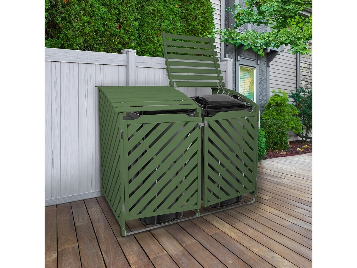 Cache Poubelle Double Vert Sauge - 122cm x 149cm  x 92cm